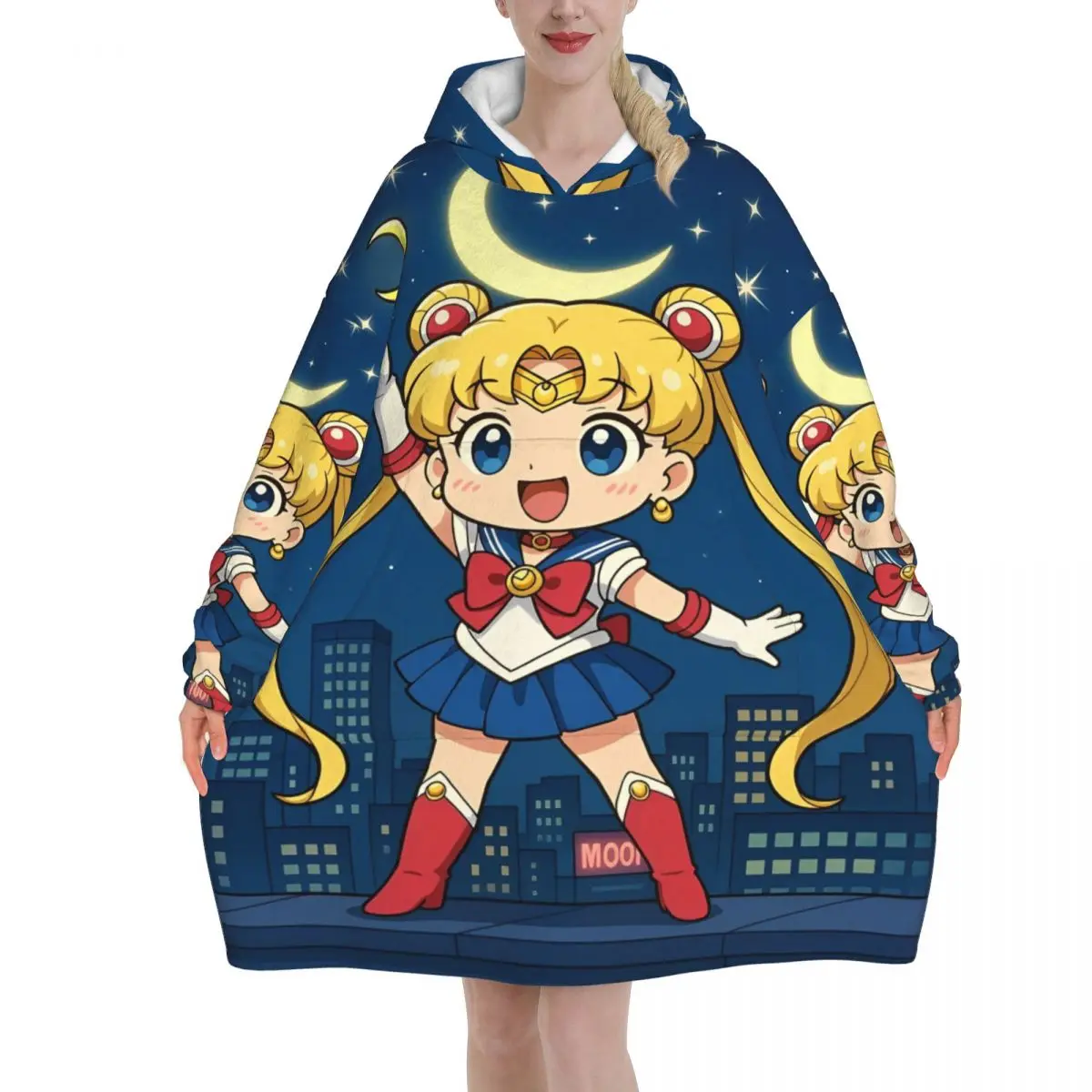 

Sailors Moons Luna Girls Wearable Blanket Hoodie for Women Warm Cozy Oversize Blanket Sweatshirt Thick Fleece Hooded Blanket