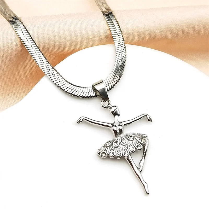 الباليه فتاة الفن سلسلة عنق للنساء الرجال الفولاذ المقاوم للصدأ الذهب اللون حجر الراين الرقص موضة الإناث قلادة المختنق مجوهرات