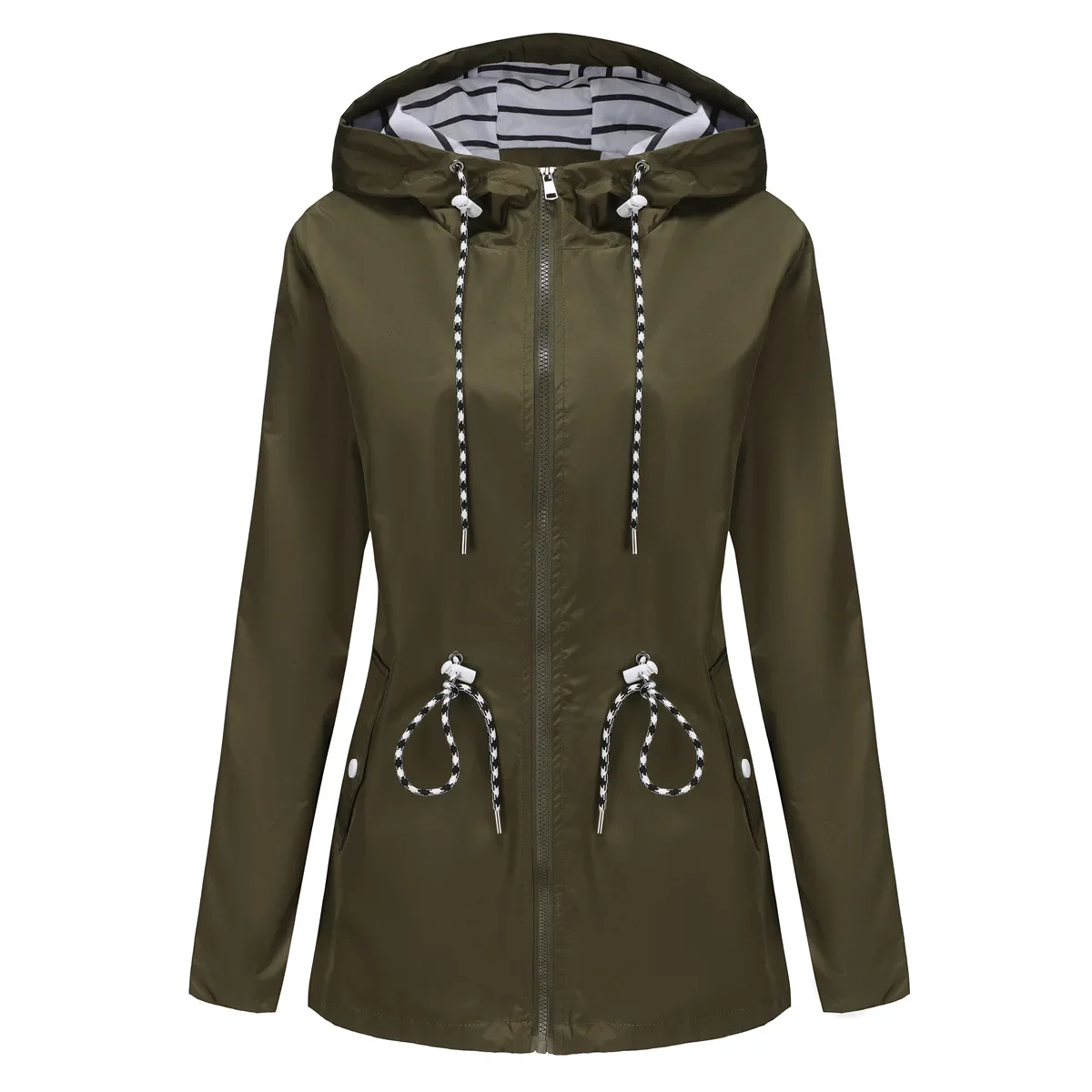 Veste à capuche imperméable bleue pour femmes, manteau décontracté à la mode, cordon de serrage à la