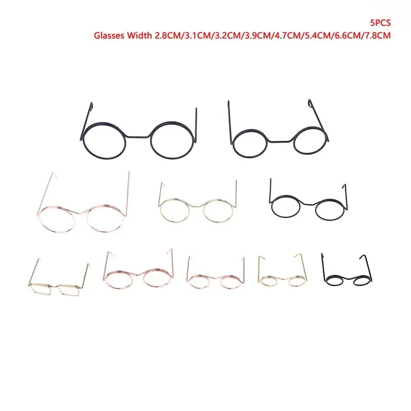 5pcs Retro Doll Glasses Metal Round Frame Lensless Eyewear Toy Miniature Eyeglasses DIY Dressing Accessories