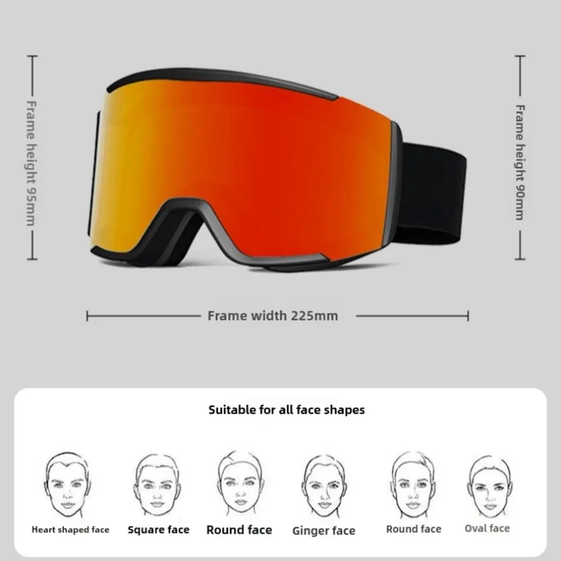 نظارات كبيرة للتزلج على الجليد للنساء والرجال قناع نظارات للتزلج UV 400 حماية من الثلج فوق النظارات للكبار مزدوج مضاد للضباب أسطواني
