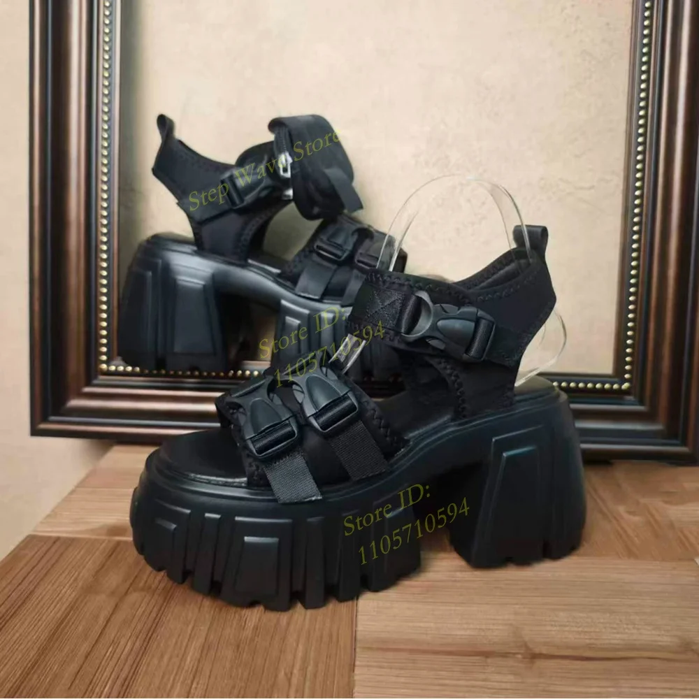 Thick Sole Block High Heel Sandals Ankle Buckle Strap Open Toe Black Handmade Runway 2026 Summer Women Dress Shoes Custom Made view 5