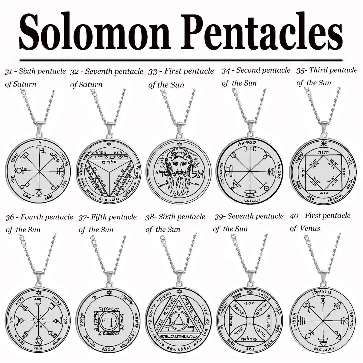 HLSS034-054 Hot Sale 44 Solomon Pentacles Seal of Jupiter Mars Mercury Moon Saturn Sun Venus Talisman Necklace