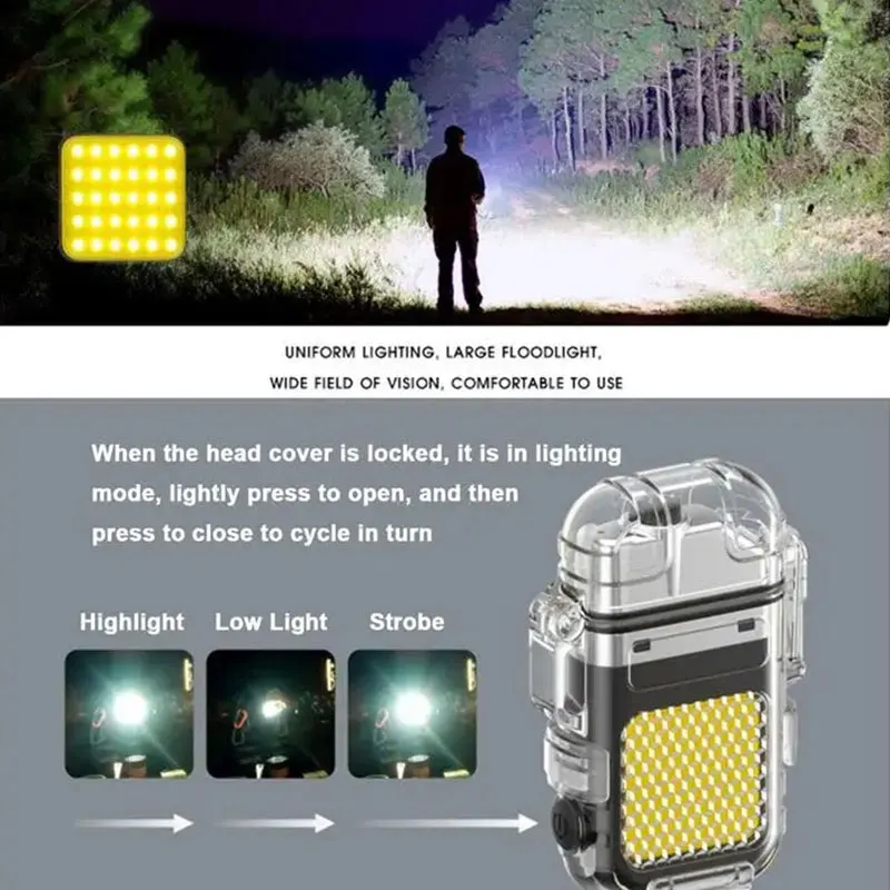 Rechargeable COB Keychain Flashlight Double Arc Lighter Torch Waterproof Mini Portable Outdoor Camping Lighting Tool Work Lights