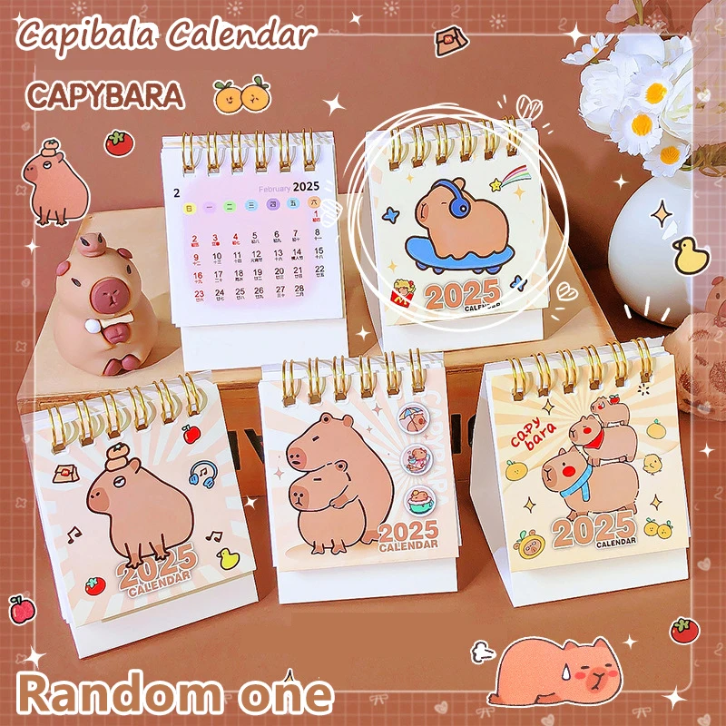 Mini calendrier compact Capybara mignon, calendrier mensuel, calendrier portable, livre de plan, cadeau créatif, ornement de bureau à domicile, 1 aléatoire, 2025