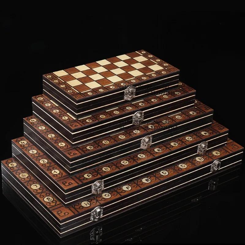 Wooden Magnetic Chess 3-in-1 Set Portable Foldable Educational Competitive Board Game Toys