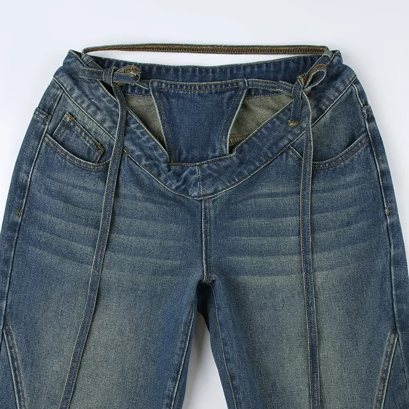 Spring New Women's High Waist V-Strap Design Loose Straight Leg Jeans American Sexy Jeans Streetwear Kpop Y2k Clothes