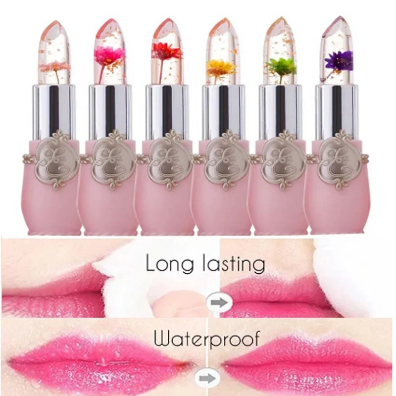 Lápiz labial transparente de flores de 6 colores, hidratante duradero, palitos de gelatina de cristal, bálsamo labial que cambia de Color y temperatura, cuidado de los labios