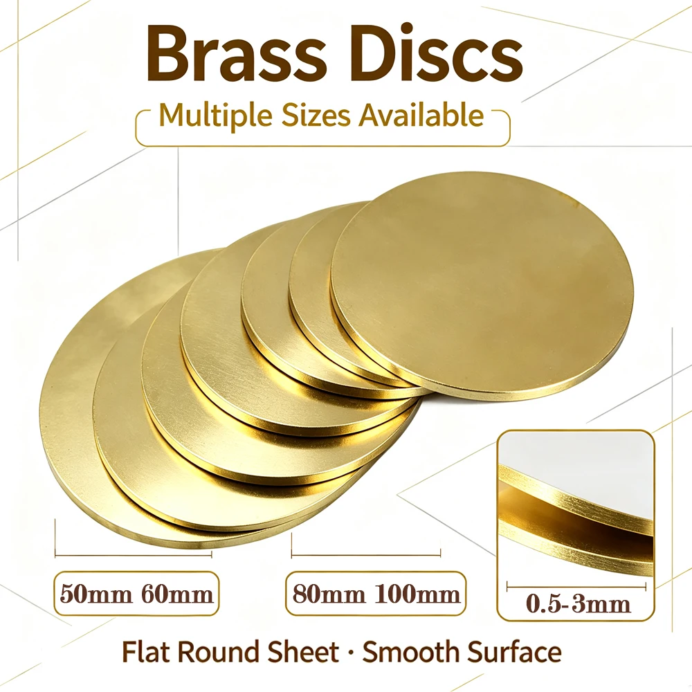 1-10Pcs H62 Brass Round Disc Plate 0.5-3mm Thick 50-100mm Dia, Coppers Alloy Sheet for Engraving Stamping Craft