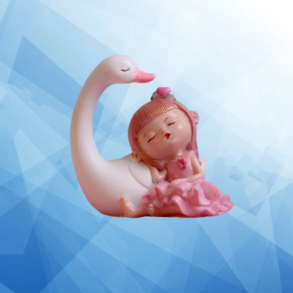 

1PCS Swan Girl Figurine Mini Resin Cake Decor Baking nament Sleepy Cartoon Animal Landscape Accessory