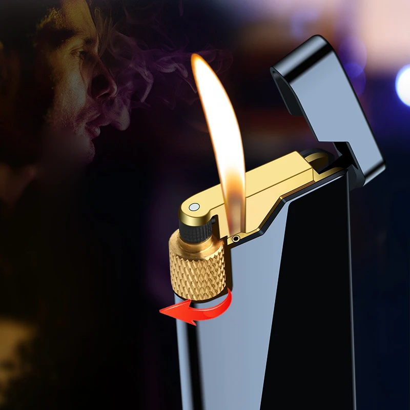 Ultra-thin Portable Metal Lighter, Butane Gas Lighter, Open Flame, Mini Cigarette Lighter, Gadget, Men\'s Gift, Personality