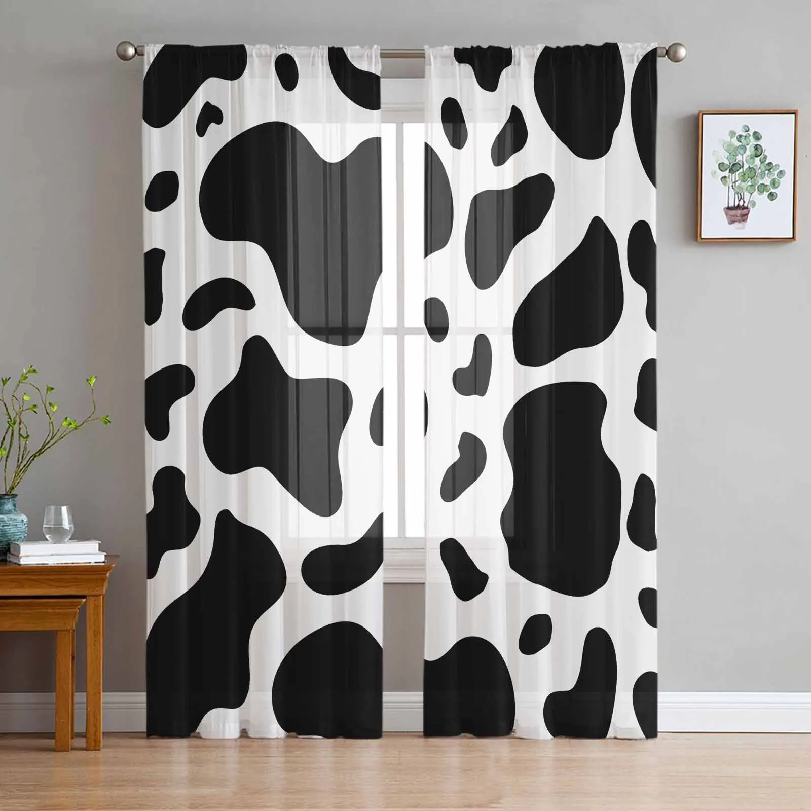 Cow Print Black And White Leopard Sheer Curtain Living Room Drapes Home Bedroom Voile Curtain Tulle Window Curtain