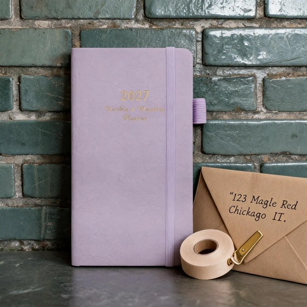 New Leather 2027 Planner Notebook Pen Loop Ribbon Bookmark Monthly Planner Elastic Band Planning Notebook Daily Scheduling