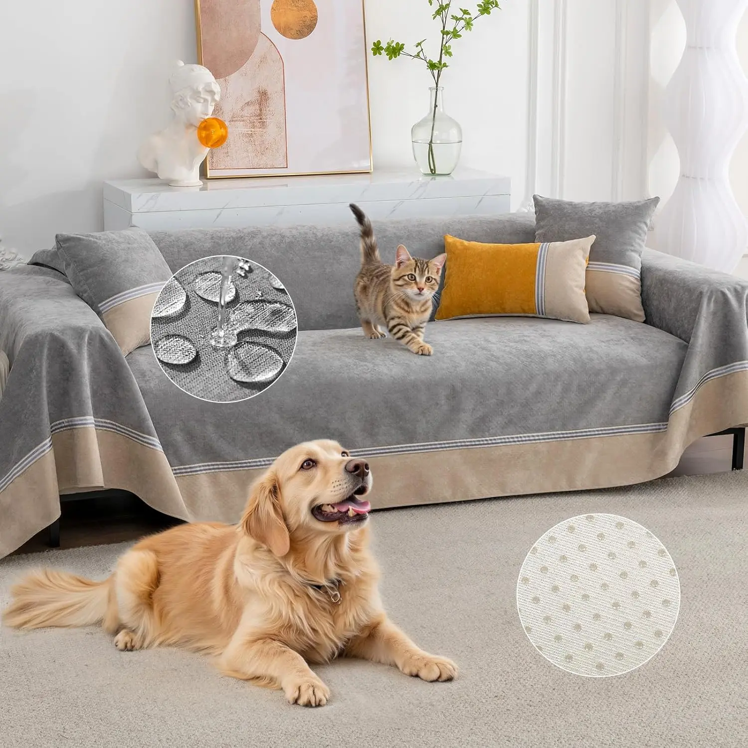 

Waterproof Pet Sofa Cover Non-Slip Washable Scratch Resistant Furniture Protector Gray 79x134