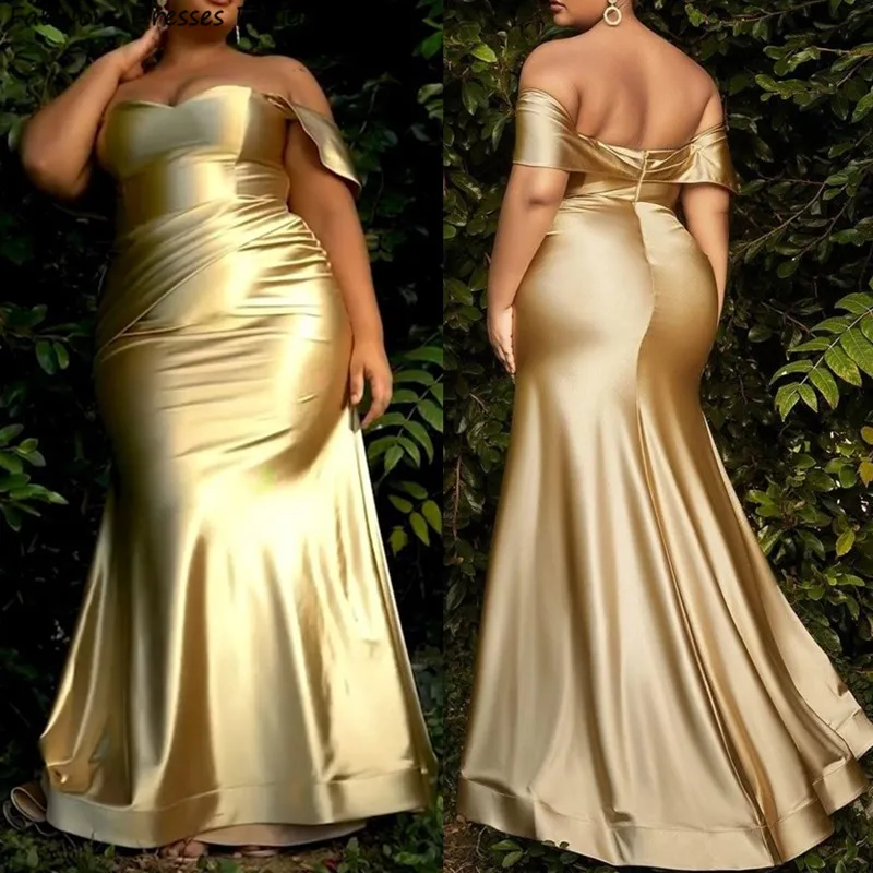 Plus Size Off Shoulder Bruidsmeisje Jurken Lieverd Hals Rugloze Plooi Lange Zeemeermin Trouwfeest Jurk Formele Prom Jurk