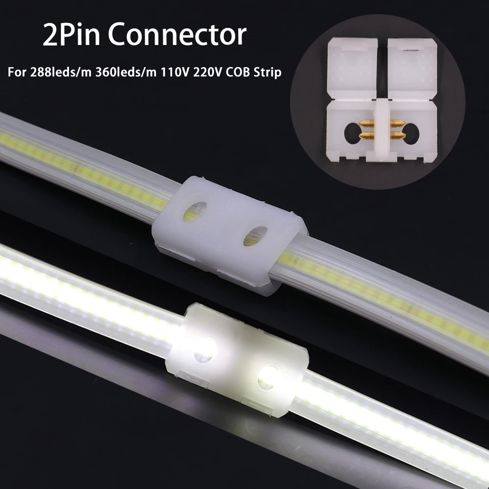 2 Pin COB LED Strip Connector for 288LEDs 360LEDs AC 110V 220V FOB High Density Flexible LED Strip Light Solderless Fast Connect