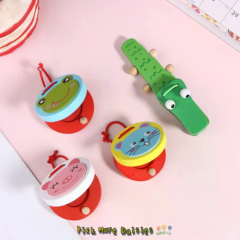 1Pc Kinder Cartoon Holz Krokodil/Runde Kastagnetten Musik Instrumente Baby Klöppel Griff Musical Instruments Pädagogisches Spielzeug