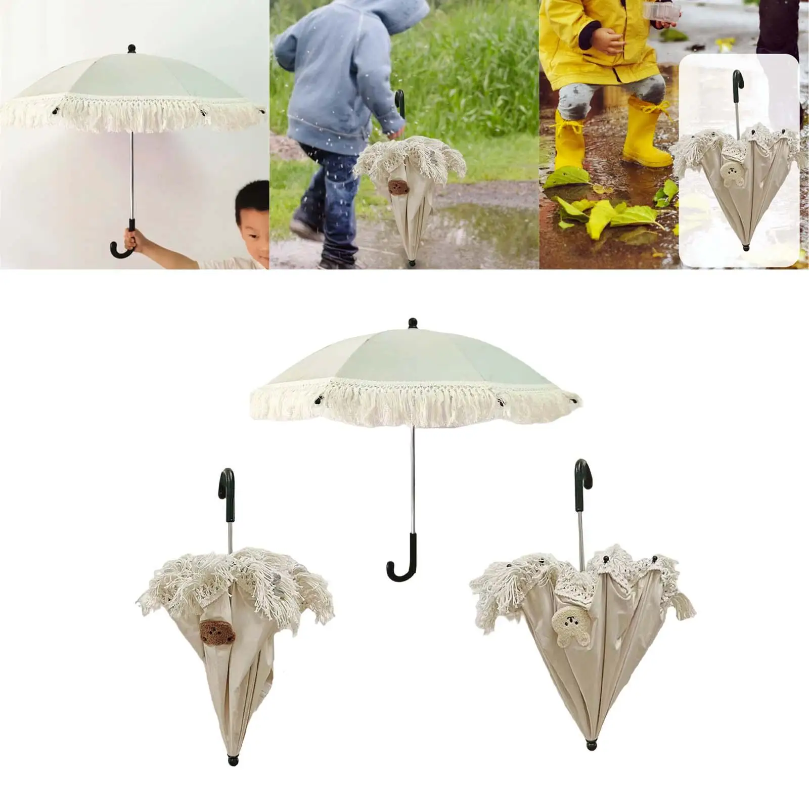 

Portable Parasol with Tassel Sun Protection Photography Props