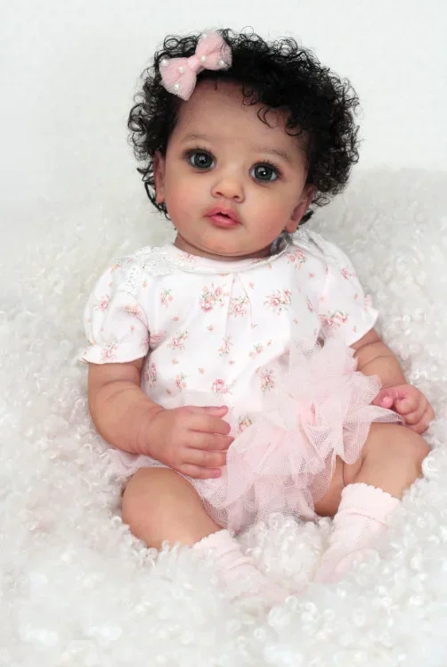 

55cm Reborn Baby African American Baby Ayana Handmade Black Curly Hair Black Skin Very Realistic Limited Collection of Dolls