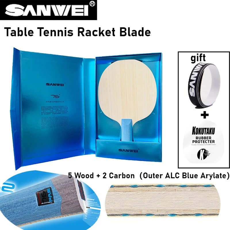 

SANWEI 75PAR Table Tennis Racket Blade 5 Wood 2 Carbon Blue Arylate-Carbon Outer Ping Pong Paddle for Offense & Power Control