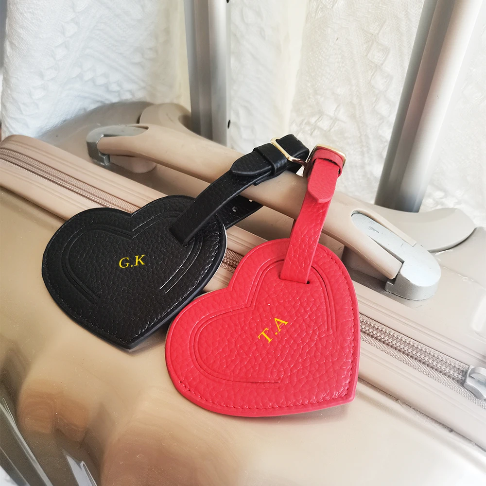 Gepäckanhänger mit individuellen Initialen für Reisen, echtes Leder, Herz, luxuriöses modisches Kofferetikett, Geschäftsreise, Adresse, Namenskartenhalter – Detail 5