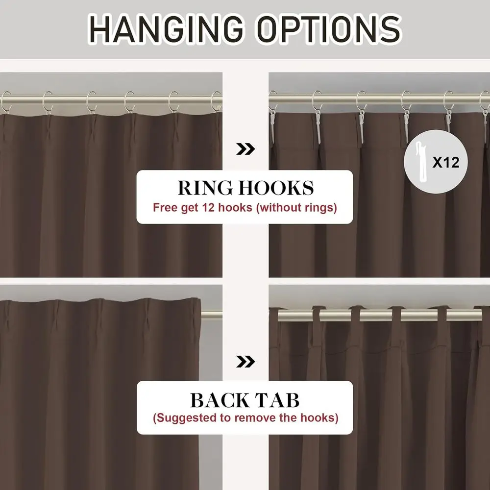 96 lange Verdunkelungsvorhänge mit Quetschfalten, 2er-Pack, 40 breit, wärmeisoliert für Wohn- und Schlafzimmer