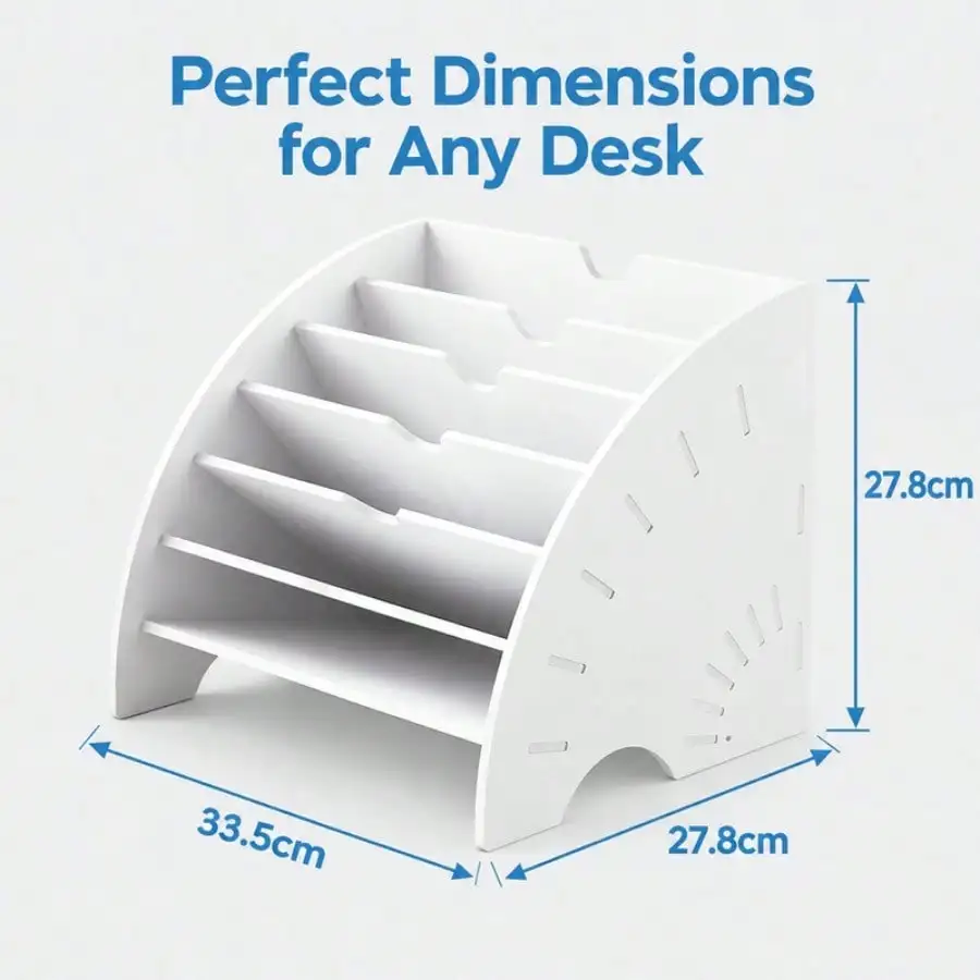 White Desktop File Organizer, Minimalist Office Paper Tray Holder, Multi-Slot Desk Document Sorter For Clean Workspace Storage