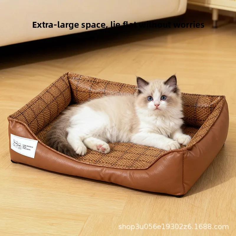 Cat and dog bed, summer rattan mat, square mat for small, medium, and large dogs, cooling pad, suitable for all seasons