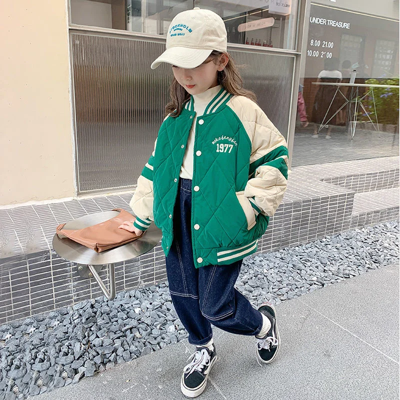 Boys\' Coat Autumn Winter Girls\' Baseball Jacket Children\'s Clothes Thickened Cotton Bomber Korean Casual Number Embroidery Top