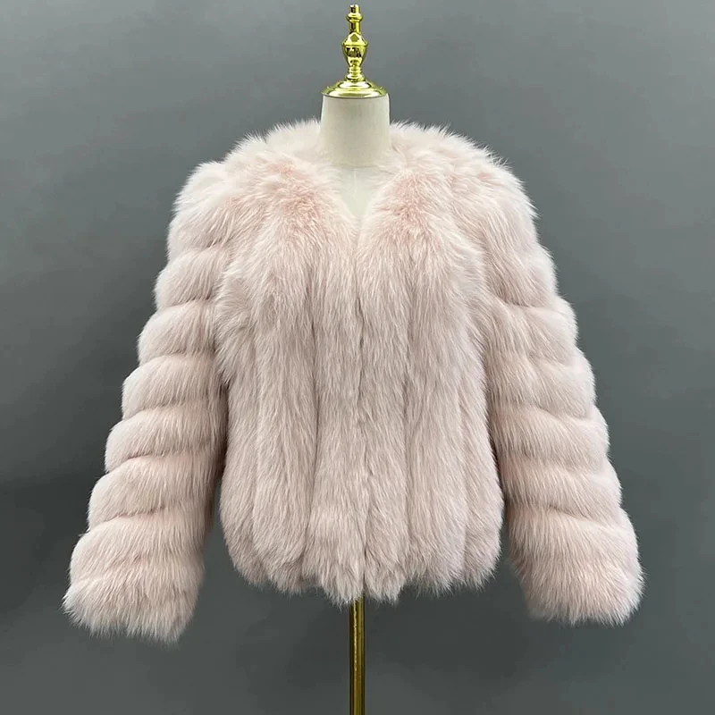 Luxus Rosa Frauen Echt Fox Pelzmantel Kurze Outwear Mode Elegante Natürliche Fuchs Pelz Dicke Jacke Winter Warme Weibliche Pelzmantel