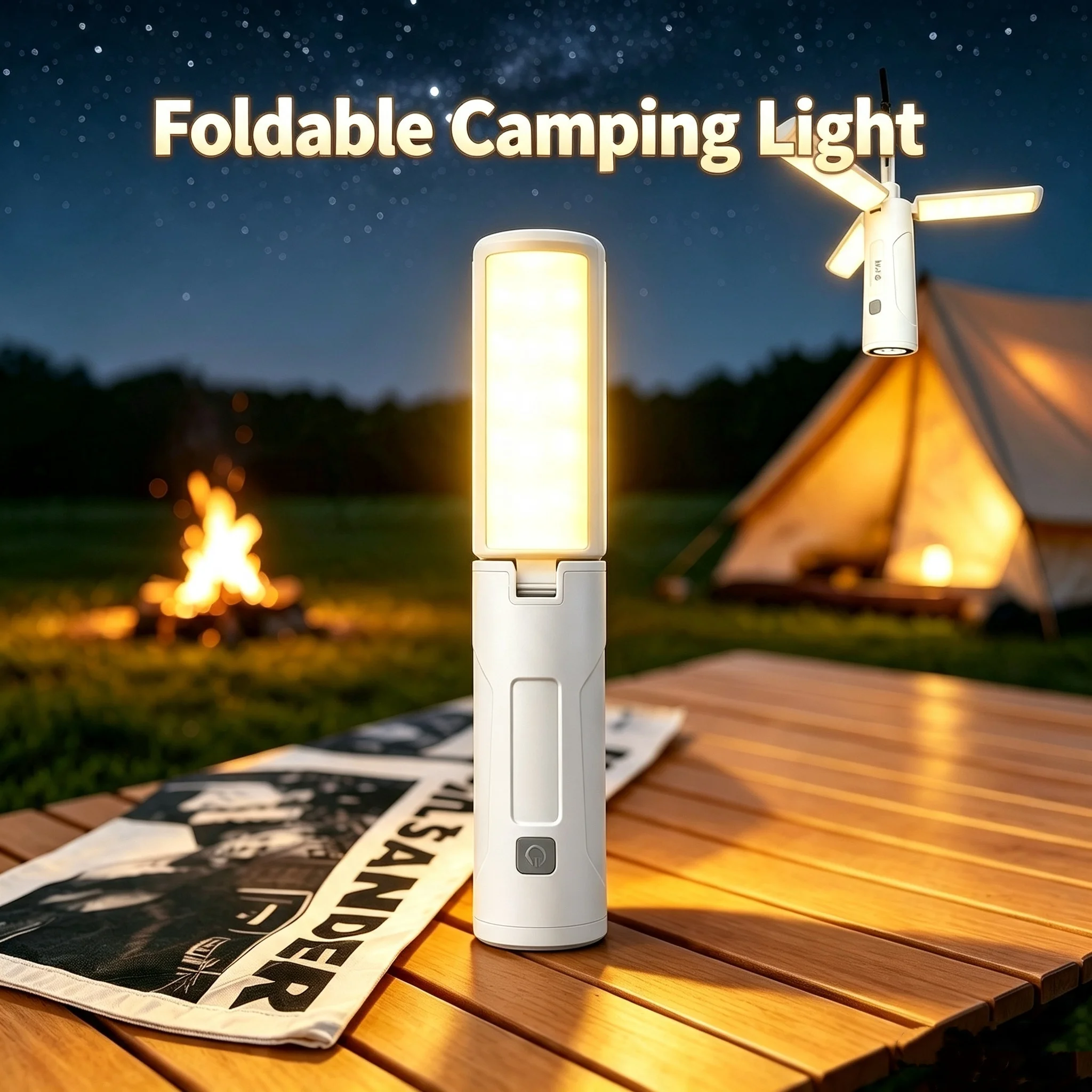 Foldable LED Camping Light Rechargeable Tent Lamp Warm Ambient Lantern Long Lasting Outdoor Emergency Handheld Light