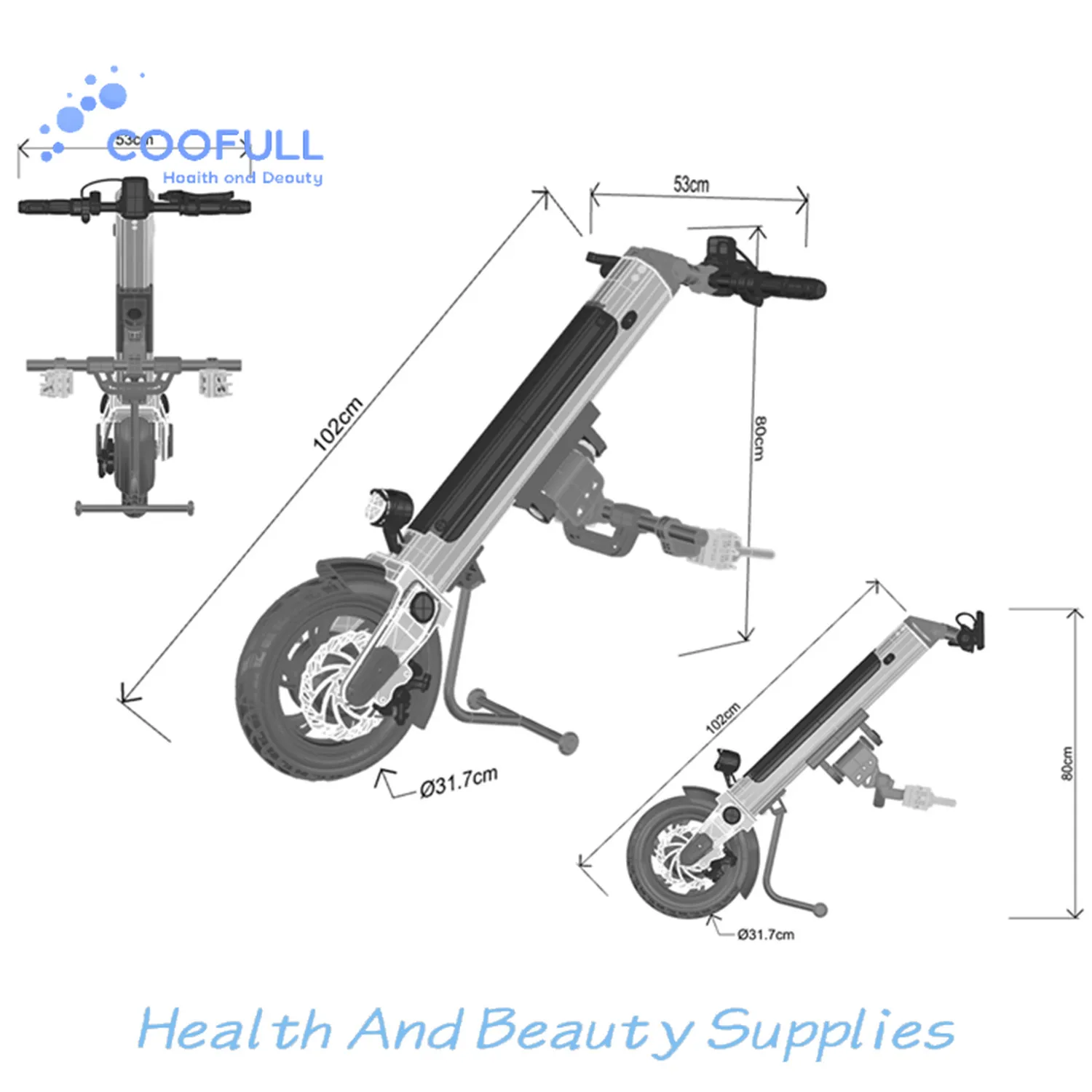 Coofull Wheelchair Tractor Wheelchair Attachment Smart Hot Sale Bicycle Kit Electric Handcycle Spare Part for Wheelchair