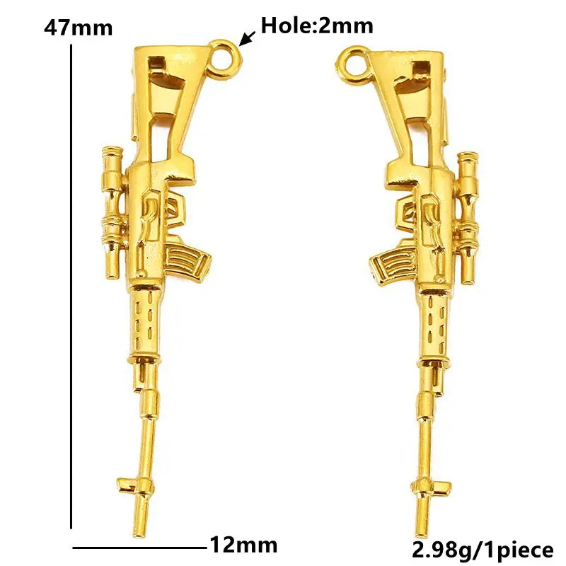 3pcs Stainless Steel Vintage Simulation Gun Charm Pistol Shape Pendant for DIY Necklace Punk Keychain Jewelry Making Accessories - Image 4