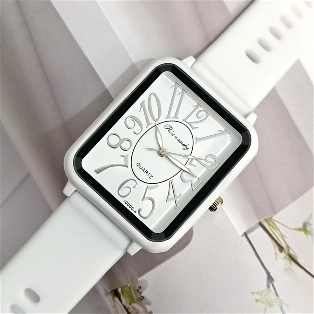 Minimalista Señoras Deportes Marca Relojes Moda Figuras cuadradas Mujeres Reloj de cuarzo Gris cinta de silicona a juego Relojes de pulsera de vestir