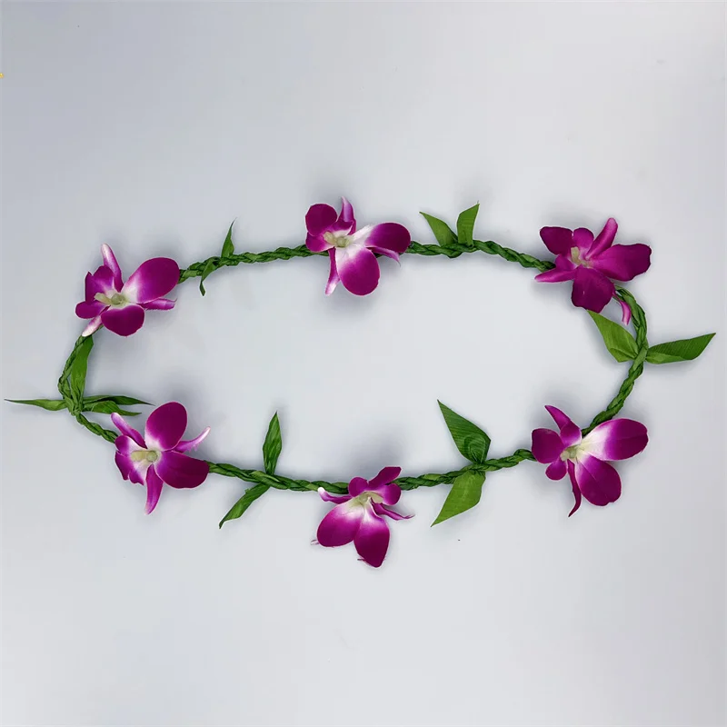 2023 New Arrival Braided TI Leaf With Purple Orchid Lei Graduation Mokihana Leis for Men Wedding Luau Party Necklace Accessories