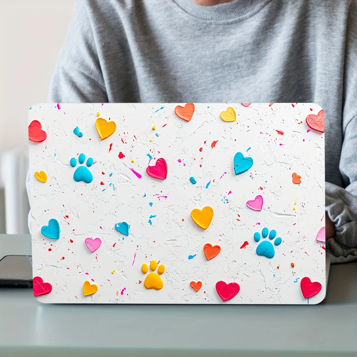 2pcs Vivid Heart and Paw Printed Laptop Stickers Waterproof Scratch Resistant Vinyl Sticker for Laptops and Cars Laptop Decor