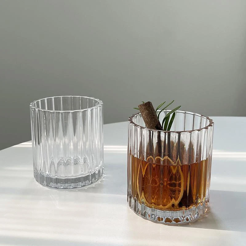 320ml Retro Striped Transparent Glass Iced American Latte Coffee Cup Home Wine Whisky Beer Glass Cup Bar Hotel Drinksware 1pcs