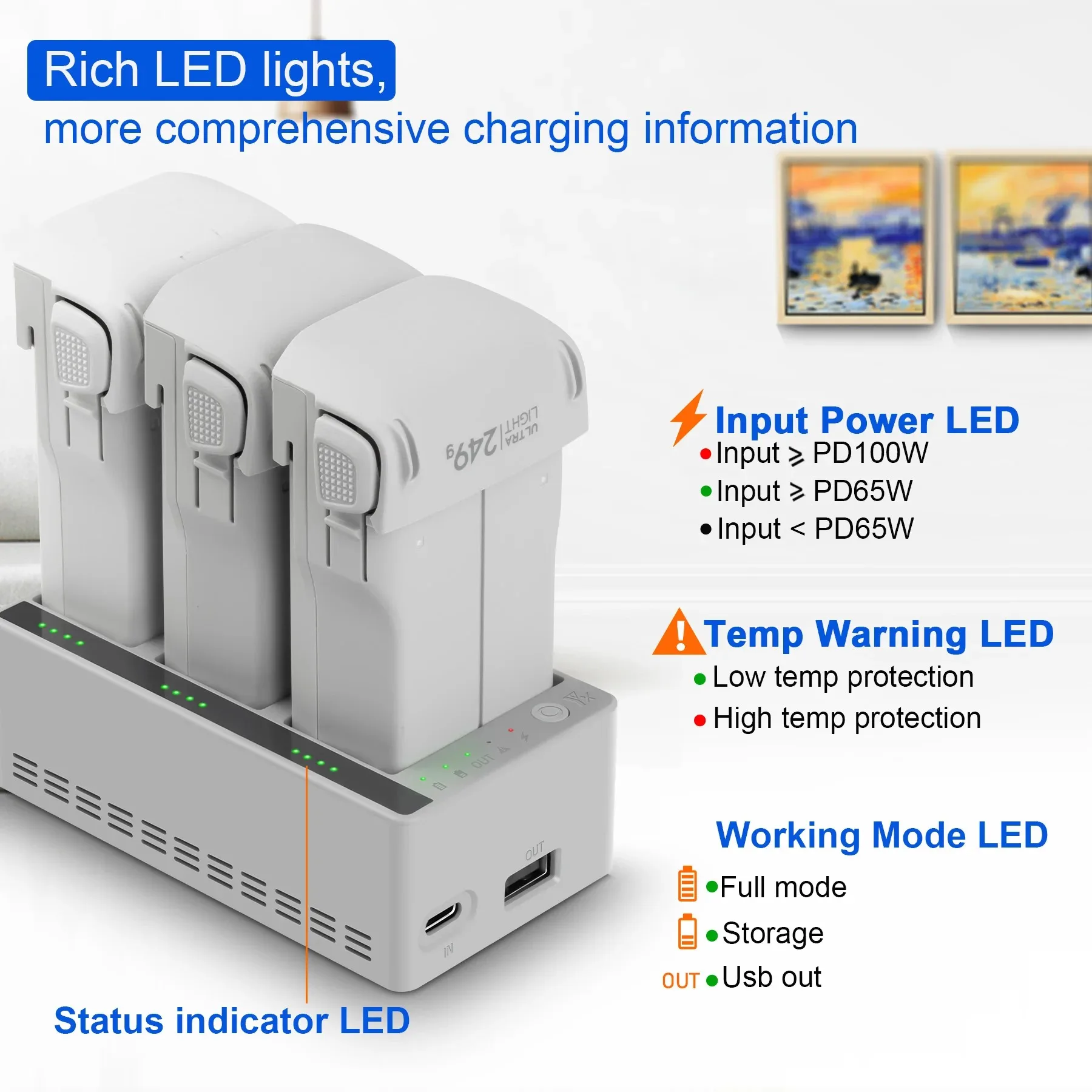 For DJI Lito1/X1 Drone Battery three-way Fast Charger Hub Charging Butler For LITO X1 100W Quickly Charged Power Bank Accessory