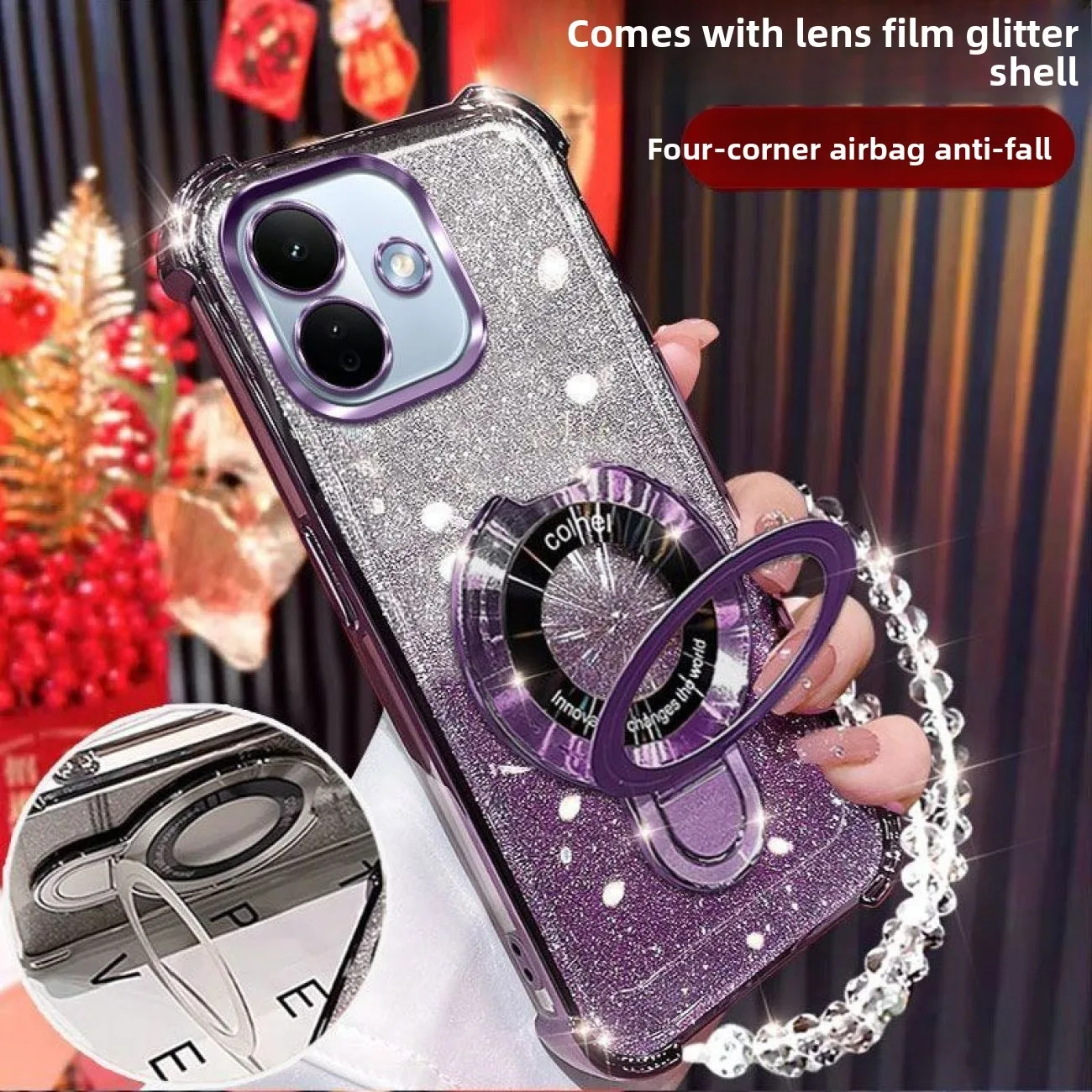 For Redmi Note 17 Pro Max 17C 4G 5G Case Glitter Plating Magnetic Holder Crystal bracelet Cover