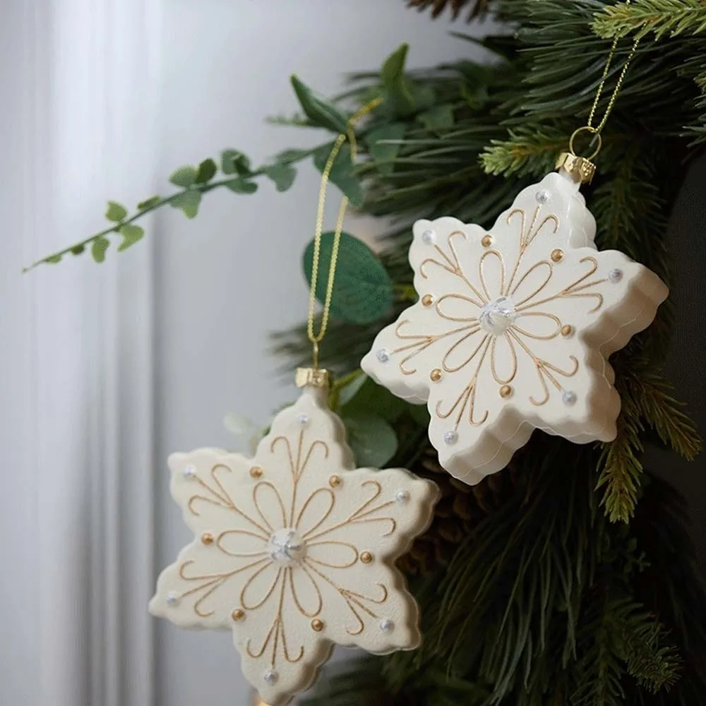 

Dreamy PVC Christmas Hanging Ornament House Snowflake Xmas Pendant with Rope Bow Christmas Tree Decoration Home Festival Decor
