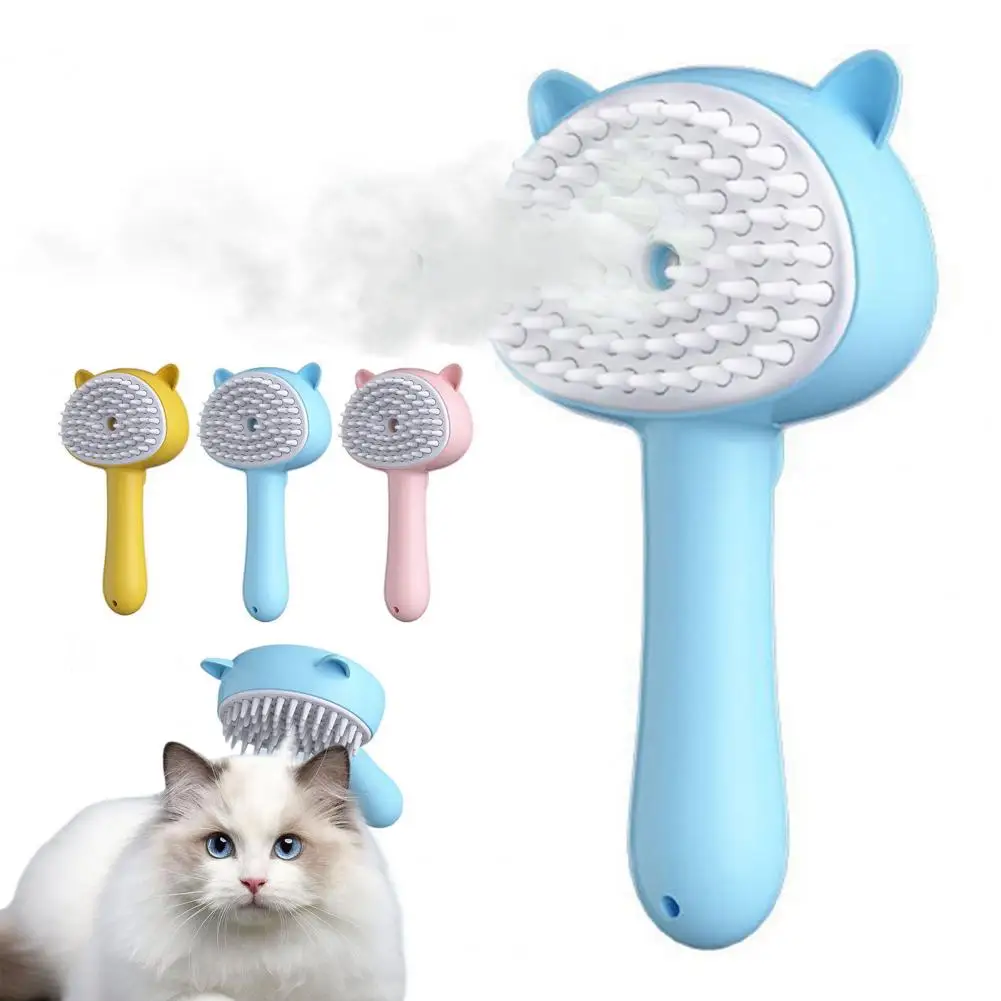 Cute Pet Grooming Tool Rechargeable Self-cleaning Cat Steam Brush for Shedding with Cartoon Design Long Handle Grooming for Cats