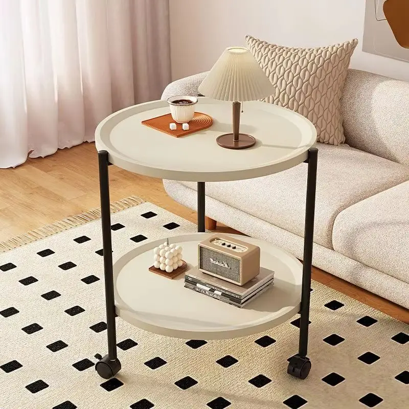 

Rolling Cart Double Layered Small Table Movable Sofa Simple Bedside Table Corner Storage Rack End Tables Living Room Furniture
