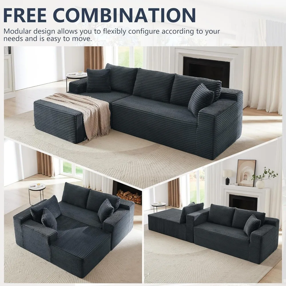 أريكة سروال قصير على شكل حرف L مع كرسي يسار، أريكة ضغط سحابة بدون عظم لراحة غرفة المعيشة