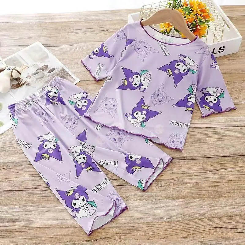 

Sanrios 2 шт. пижамы из ледяного шелка Cool Sense детские Cinnamoroll с короткими рукавами летние тонкие новые детские укороченные штаны домашняя одежда хит продаж