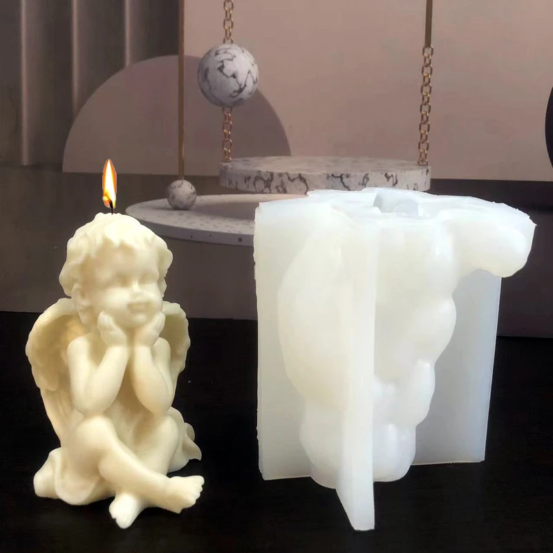 3D Duży Anioł Silikonowe Formy Śliczne Anielskie Skrzydła Portret Dziecka Świeca Żywica Rzemiosło Forma Gipsowa DIY Mydło Kostka Lodu Narzędzie do pieczenia