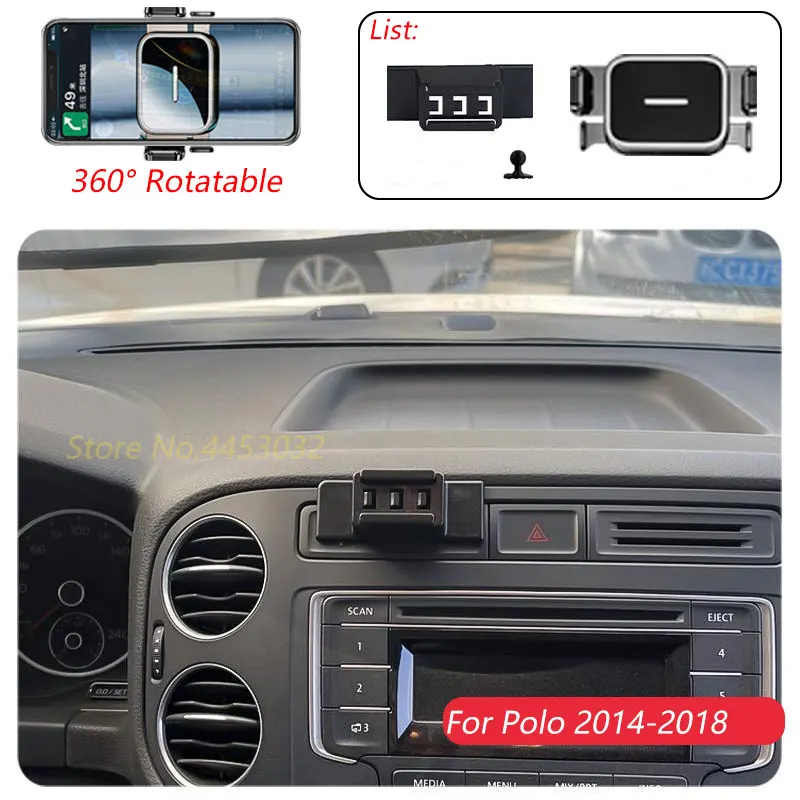 1 Suit Car Phone Holder For Volkswagen POLO 2014-2018 Air Outlet Rotatable Stand Mounts One-handed operation Bracket Accessories