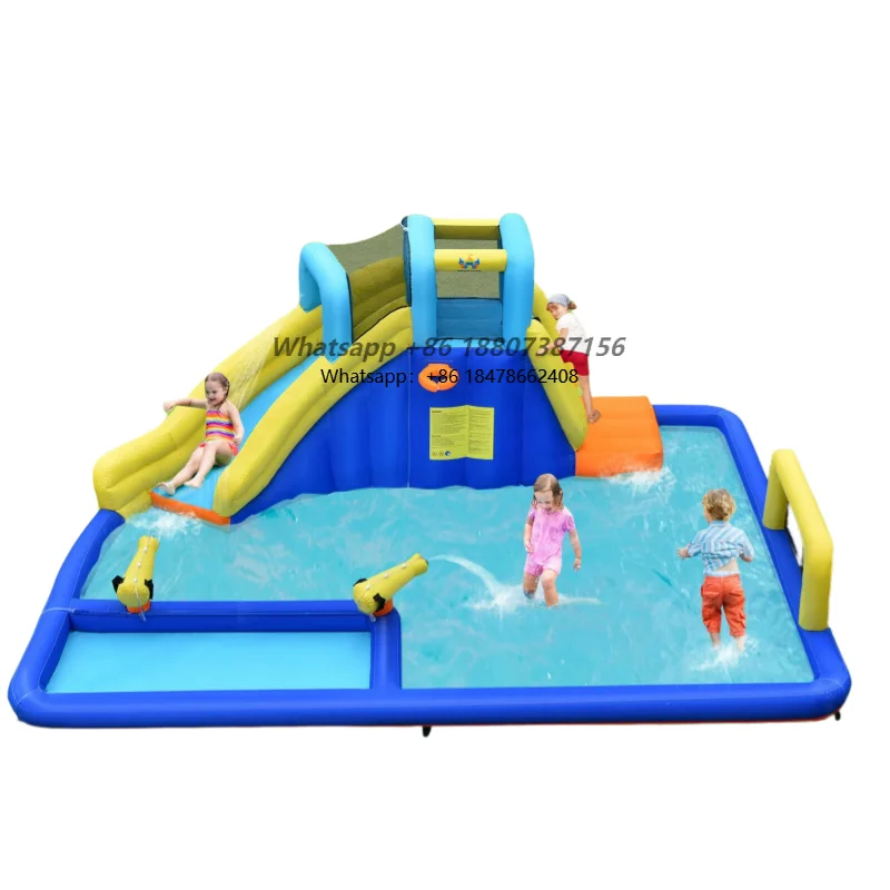 Kiddohop Bright Yellow Blue Thickened PVC Inflatable Slide Splash Pool Soft Edge Safe Kids Water Play Amusement Outdoor/Indoor