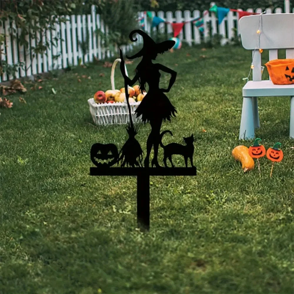 CIFBUY Metal Wall Art Wrought Iron Witch Pumpkin Black Cat Broom Spooky Indoor Outdoor Garden Patio Home Decor Ornament