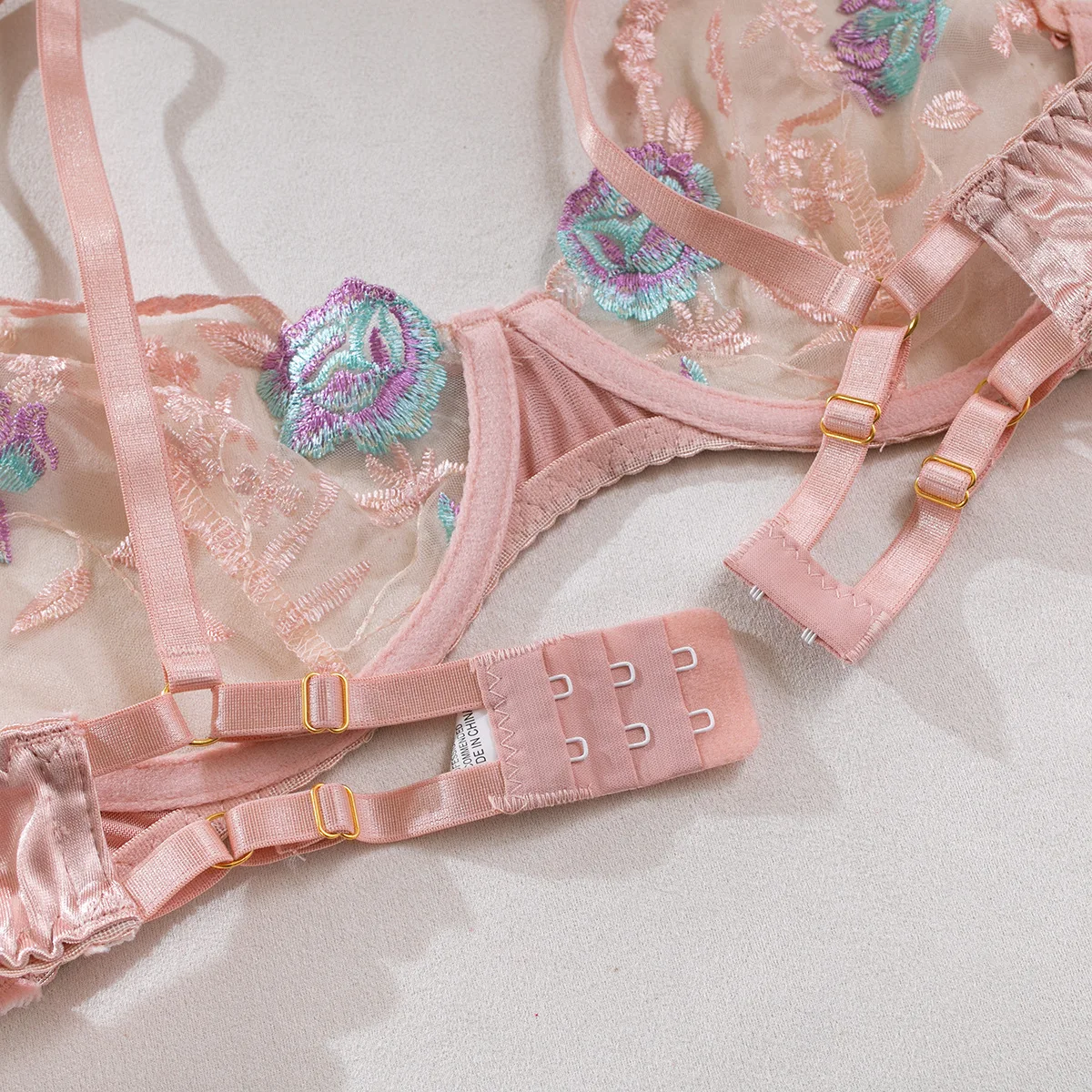 Lencería Sensual para mujer, ropa interior de seda transparente Floral elegante, liguero transparente, conjuntos exótico