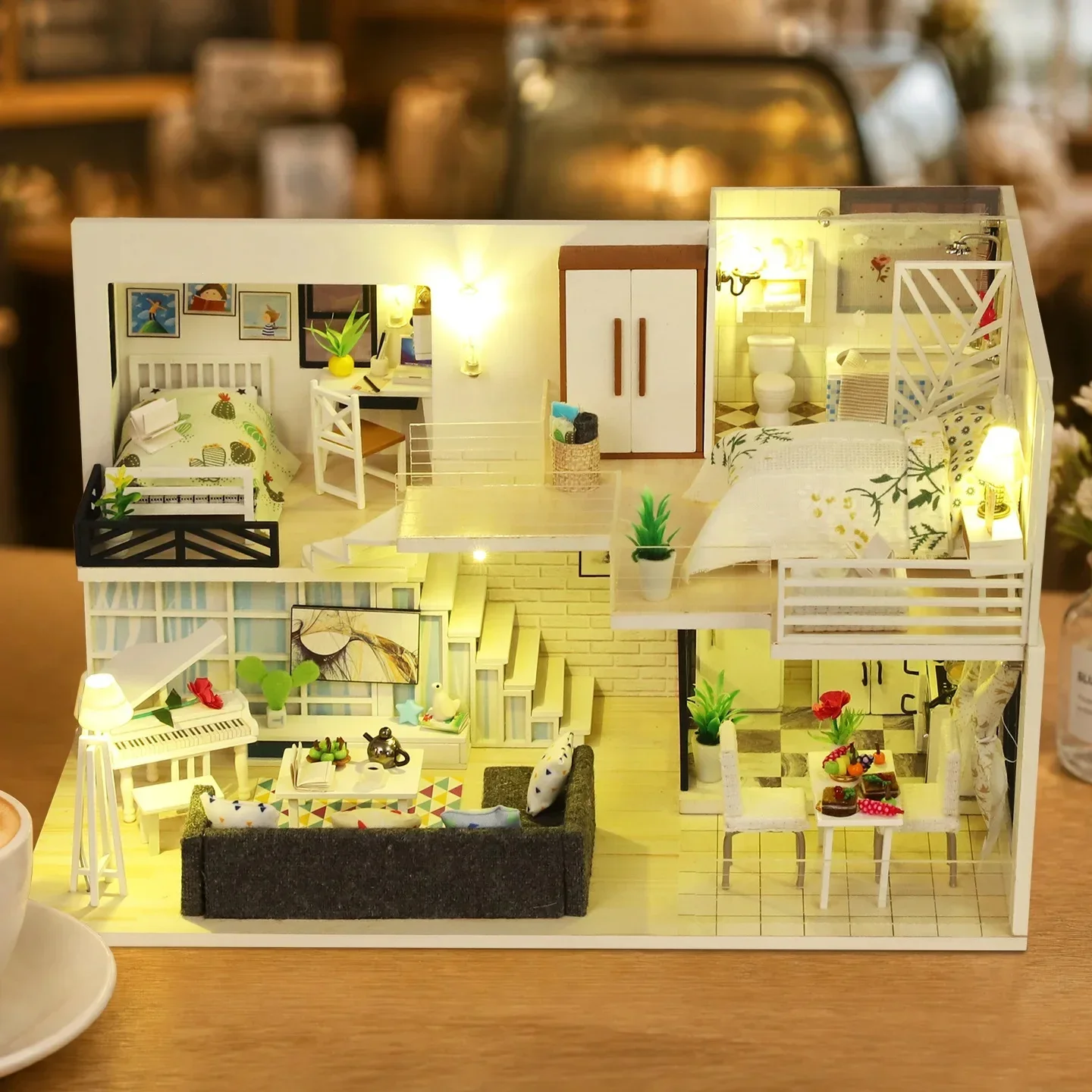 DIY Wooden Simple and Elegant Cottage Miniature Dollhouse 3D Puzzle Assembly Model Kits for Adults Birthday Gifts Home Decor